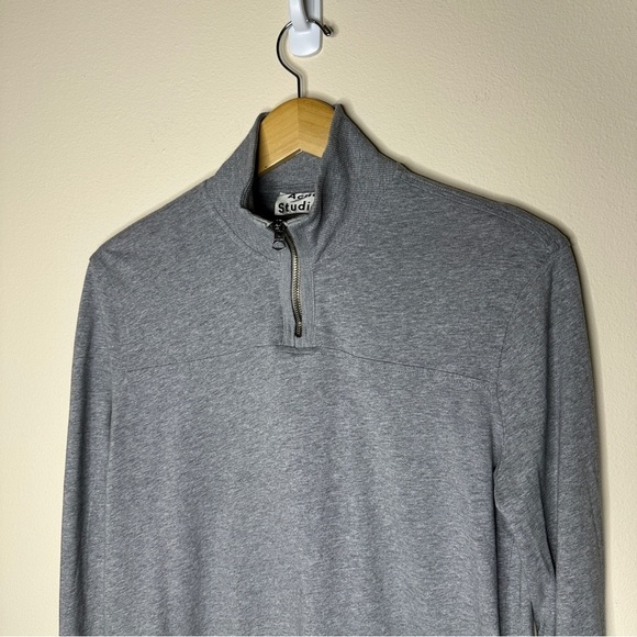 Acne Studios Long Sleeve Evias Half Zip Tee in Grey Melange Mens Size S - Picture 3 of 8